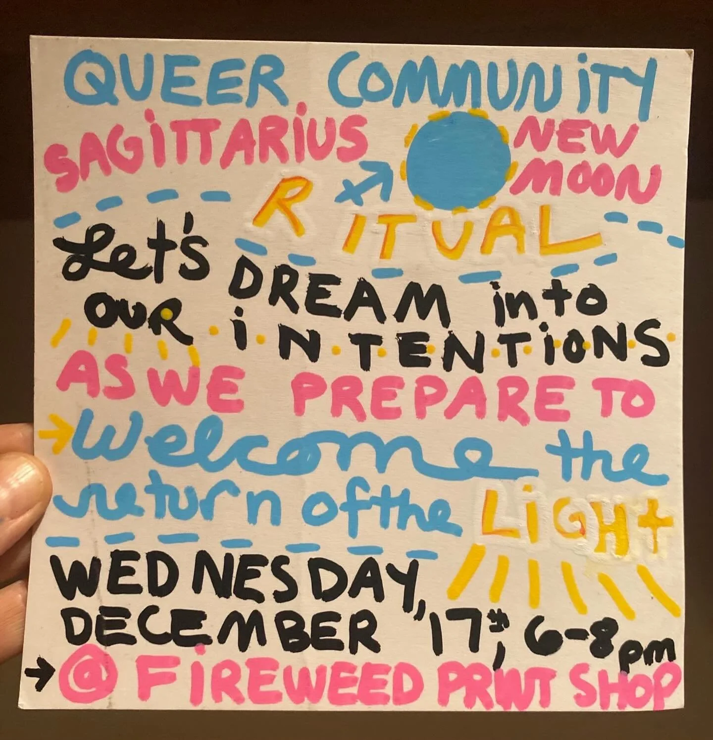 After lots of deliberation, we decided to move up the queer community new moon ritual to this Wednesday December 17th, 6-8pm. The moon will be in Sagittarius and the time is potent for a calm dreamy container. Bring yourself and come be together. RVS