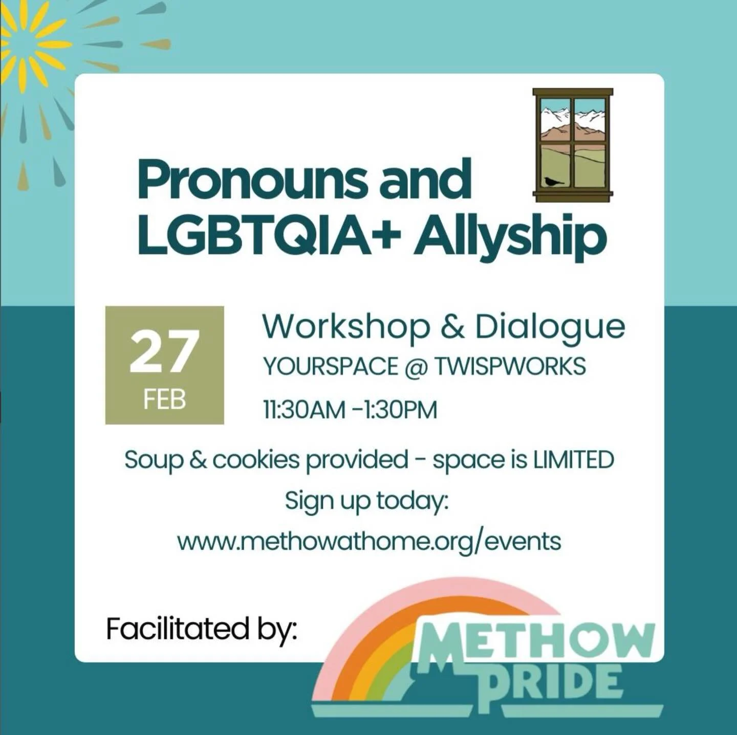 Reminder for our upcoming workshop with @methowathome!!

Join facilitators Maddie Morgan, Shannon Russell, and Celia Gottlieb in a workshop exploring LGBTIQIA+ identity, terminology, and experiences! Registration required &ndash; space is limited🩵

