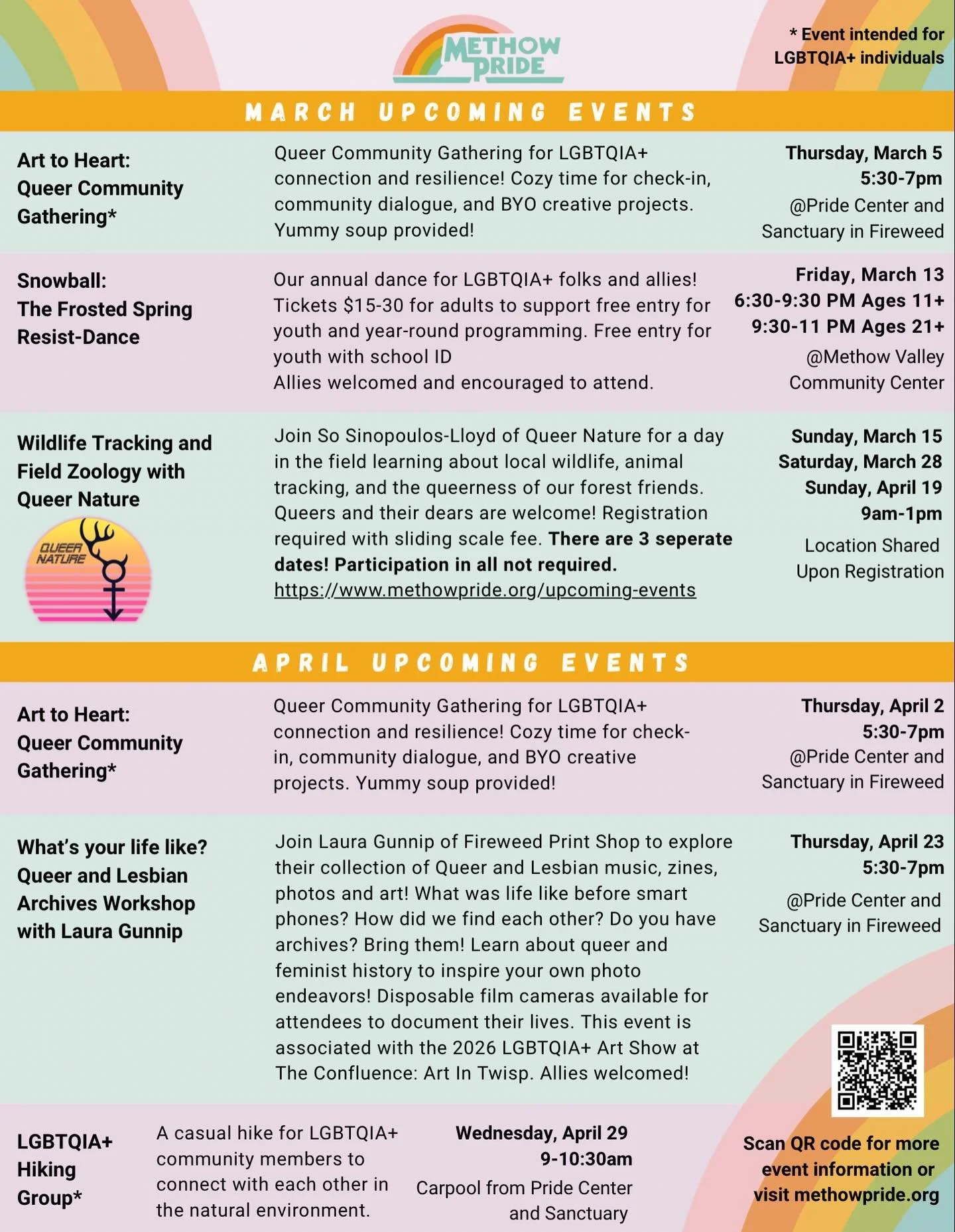 We have lots of events on the horizon starting with Snowball THIS FRIDAY, MARCH 13th, so mark your calendars!

Reminder that you can always find more extensive details on upcoming events at www.methowpride.org/upcoming-events and by subscribing to ou