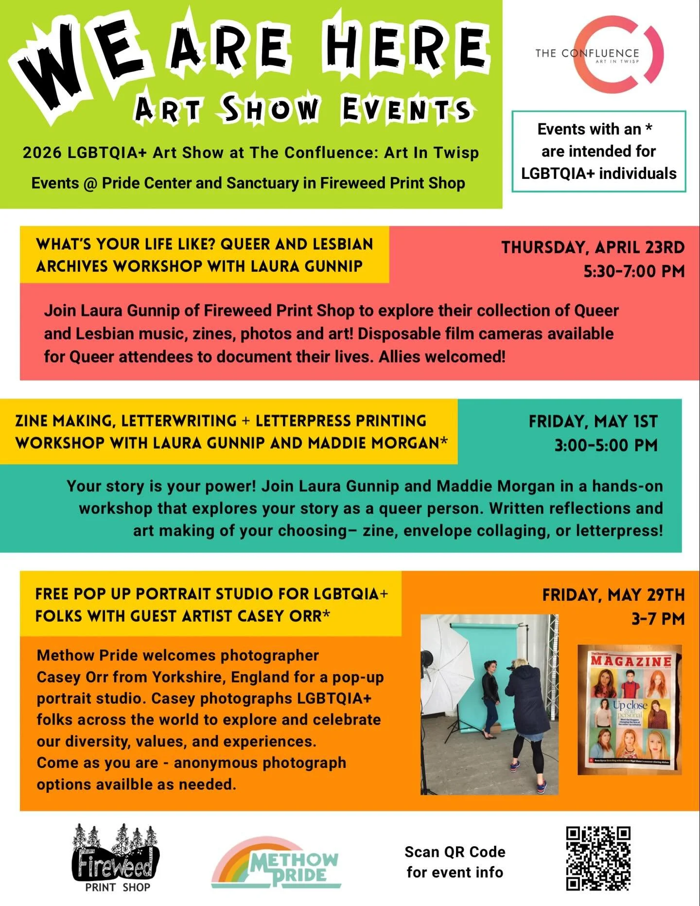 WE ARE HERE! Our 3rd annual LGBTQIA+ Art Show with @fireweedprintshop will open on June 6th, from 5-7pm, at The Confluence: Art in Twisp. 

We want you to be involved! Join us for our art show workshops that explore queer archival practice and storyt