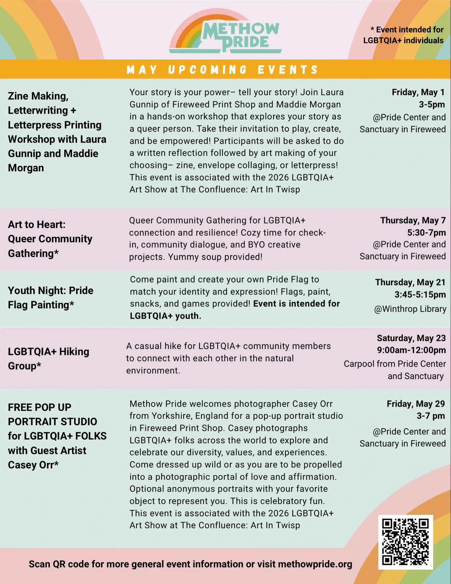 It&rsquo;s almost May&hellip; so we are freaking out about Pride Month (DM to help us)... in the meantime, we have a pretty packed May for you to enjoy! We hope to see you at one of these events. 🌈

Reminder, more details on upcoming events are alwa