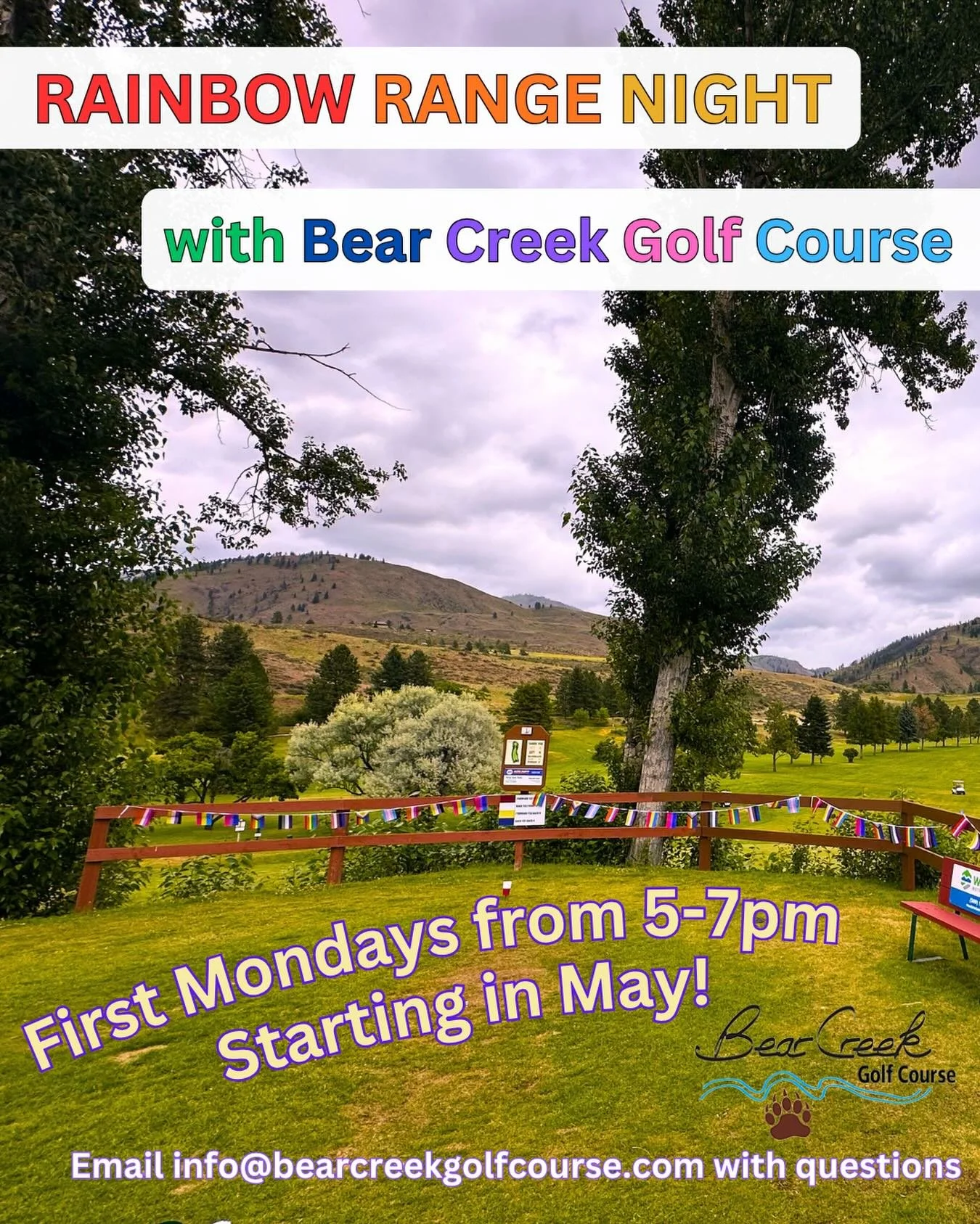 We are amplifying this on behalf of @bearcreekgolfcourse 😍🌈❤️ 

An inclusive space for LGBTQIA+ golfers, novices, and allies to connect and build community. Practice your swing, meet new people, and enjoy discounted range-ball buckets and drink spe