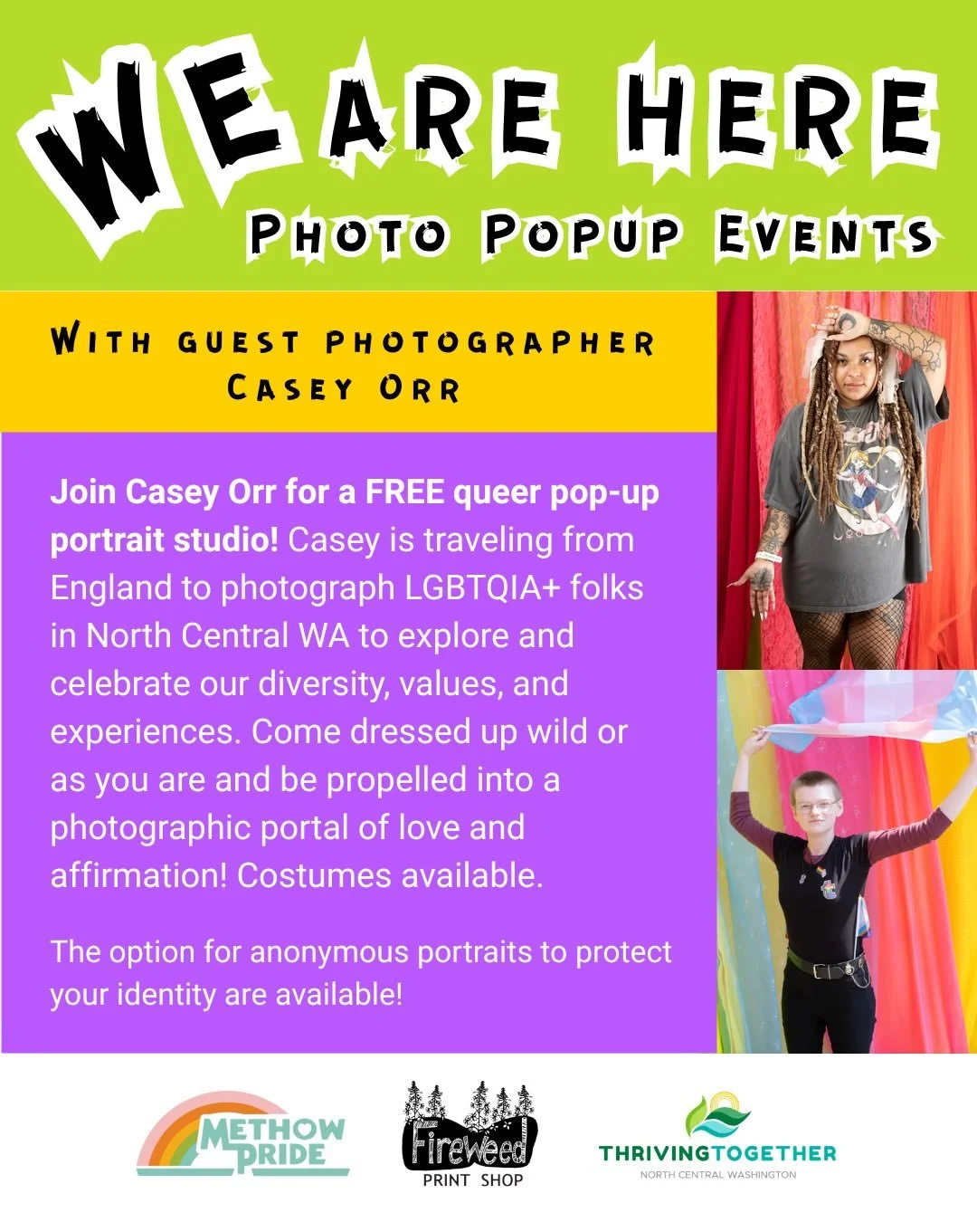 ANNOUNCING OUR FIRST REGIONAL COLLABORATION &mdash; Photographer Casey Orr @caseyorrphoto is coming to North Central Washington to document queer folks, their lives, and their people. We will be taking our pop-ups to Wenatchee, Chelan, Omak, and Repu