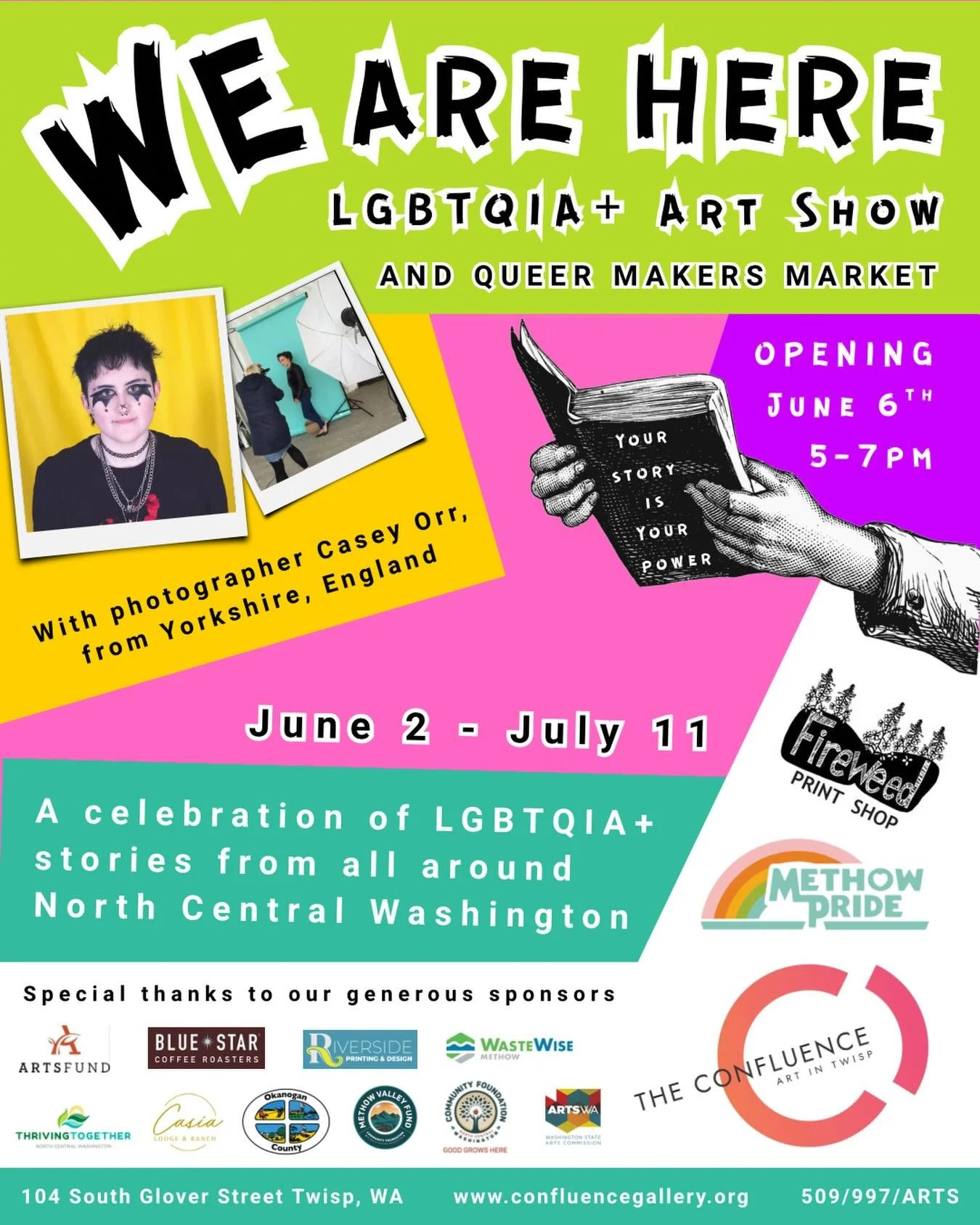 WE ARE HERE. Opening this Saturday from 5-7 at Confluence: Art in Twisp @confluencegallery. Come see the show through July 11th!

Imagined by curators @fireweedprintshop and @maddiemorgan2 this show, WE ARE HERE, weaves together the faces, stories, a