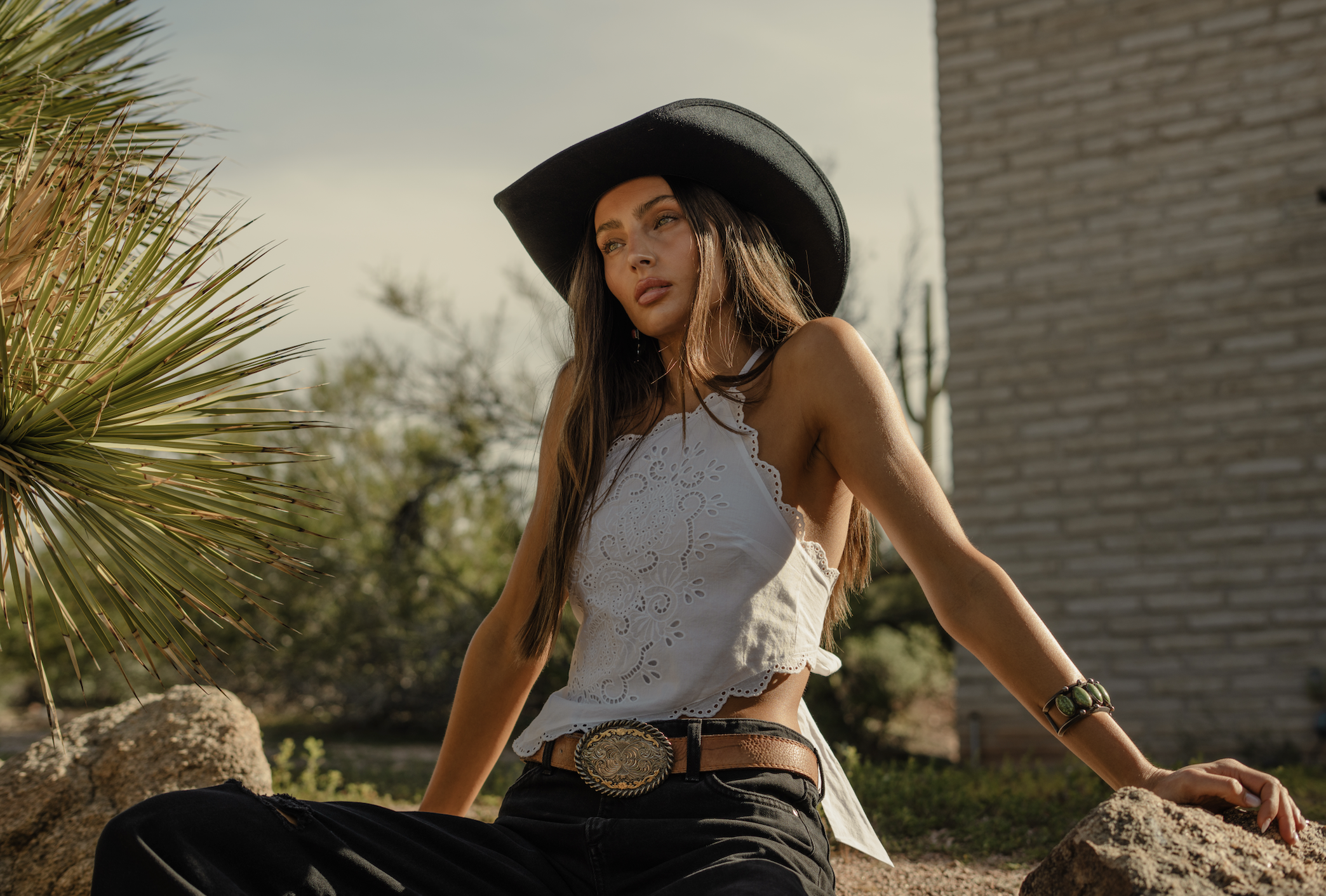 Model wearing Joes Jeans x Stagecoach for Stagecoach 2026 - westernwear