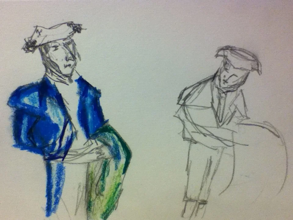 Work created by participant Laurie A. as part of Drawing Together with the Frick Collection interpreting details from Manet's "The Bullfight." 