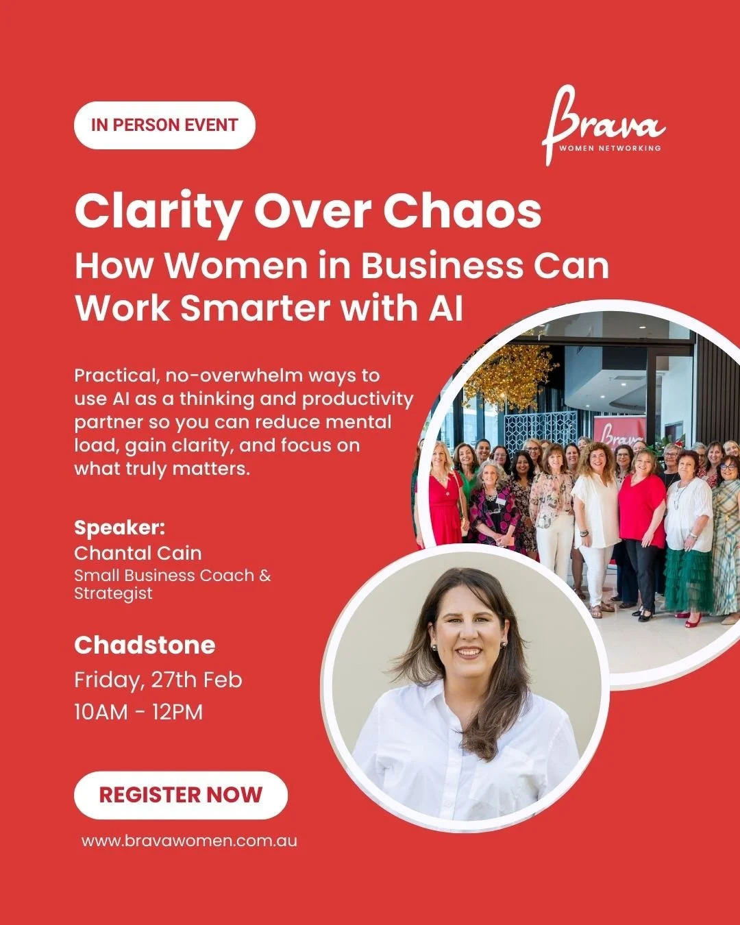 Meet Chantal Cain @quantumdriveconsulting, our speaker for the upcoming Brava Chadstone event.

Chantal is a small business coach and strategist who helps women build businesses that work, without burning them out. With a background advising large co