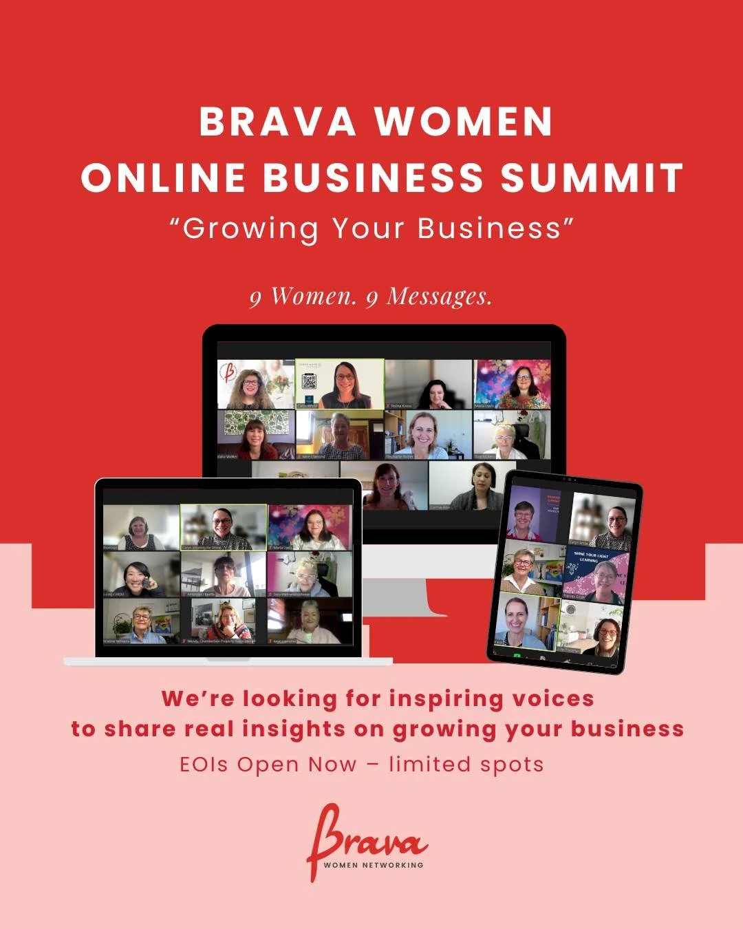 Something special is happening this April 🎉

We&rsquo;re hosting the 2026 Brava Women Online Business Summit and it&rsquo;s designed to spotlight women who are actively growing their businesses.

On Friday 17 April, 9 women will each speak for 9 min