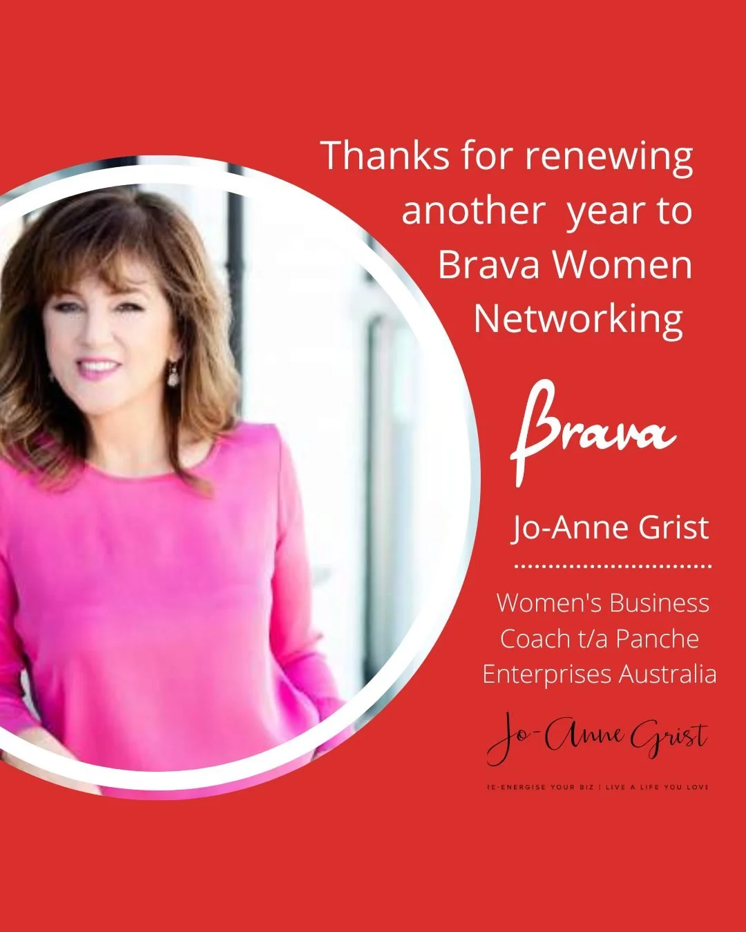 👏🏻 Please join us in welcoming Jo-Anne Grist of Jo-Anne Grist - Women's Business Coach t/a Panche Enterprises Australia for another year as a valued member. We&rsquo;re excited that you are continuing with us and thrilled to have you in our Brava W