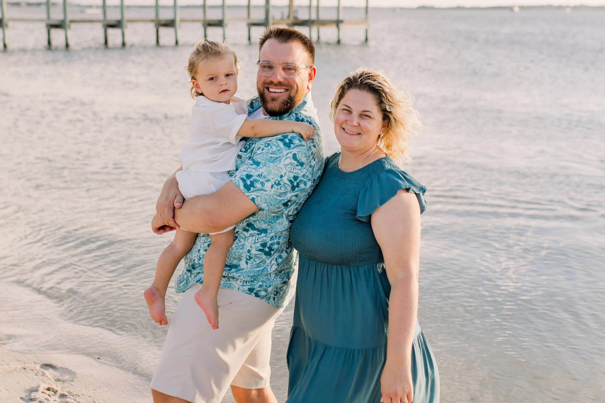 The faces of Salty Air Travel: The Linder Family on the beach.