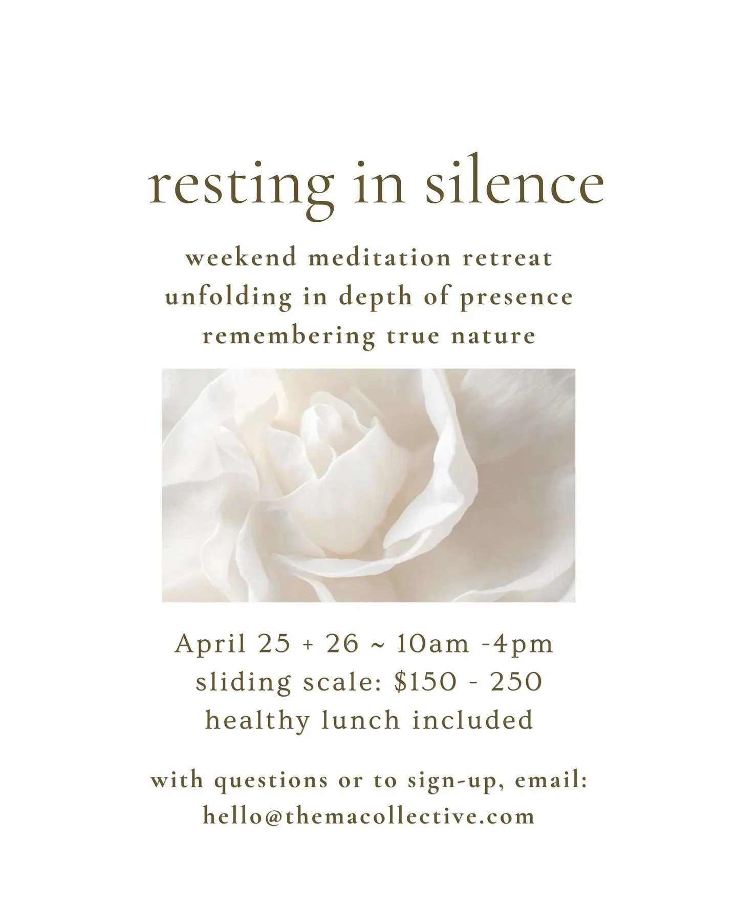 Resting in Silence ~ weekend meditation retreat April 25 + 26 &hellip; all are welcome. It would be lovely to have you join us 🤍