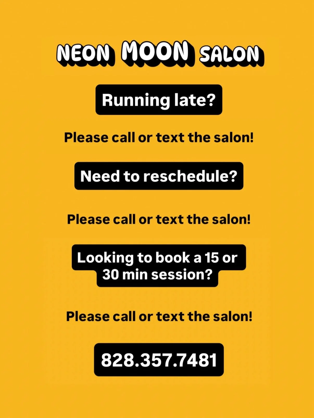 Our receptionists are here and ready to help y&rsquo;all! 💛🫶✨ We know it can be hard to change up past routines, but when in doubt 👉 reach out to our front desk ☺️

☎️ 828.357.7481
📲 hello@theneonmoonsalon.com