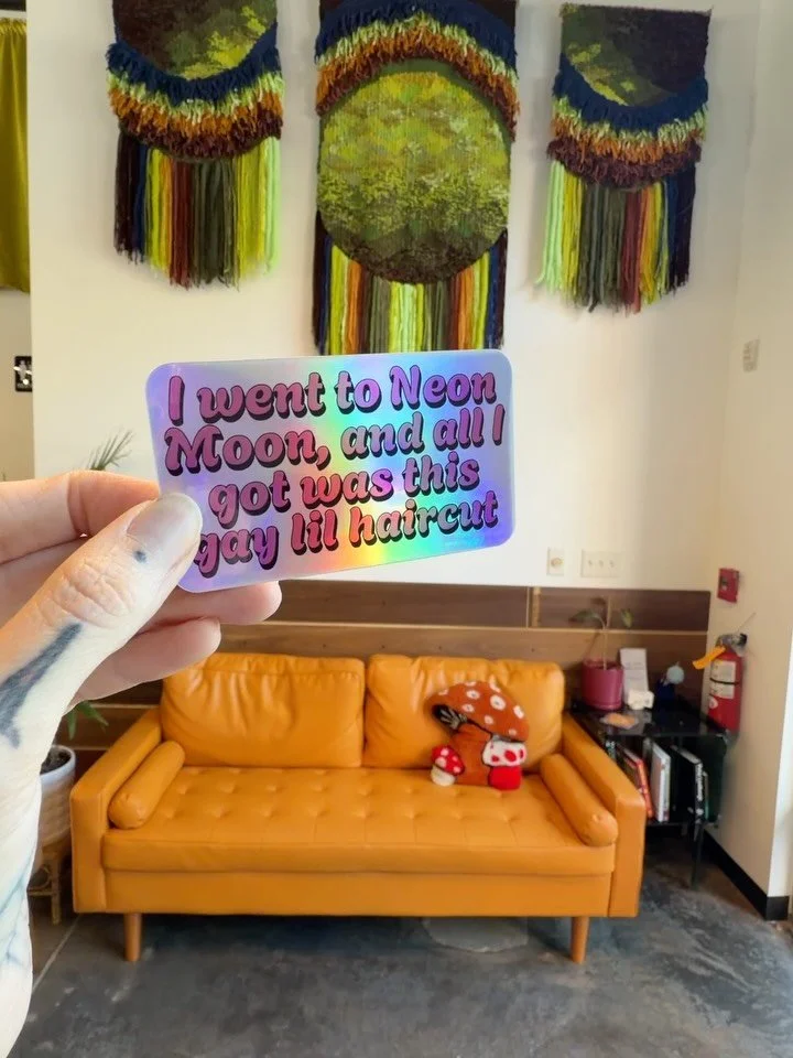 Offering gay lil haircuts 365 days a year 😏 🏳️&zwj;⚧️ 🏳️&zwj;🌈 come stop by to get a free sticker with your new look! ✨