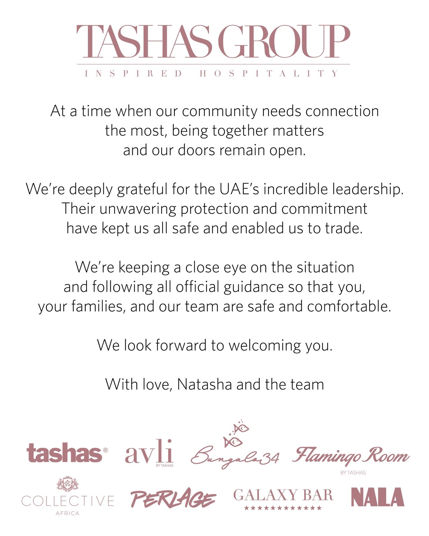 At a time when our community needs connection the most, being together matters and our doors remain open.

We&rsquo;re deeply grateful for the UAE&rsquo;s incredible leadership.
Their unwavering protection and commitment have kept us all safe and ena