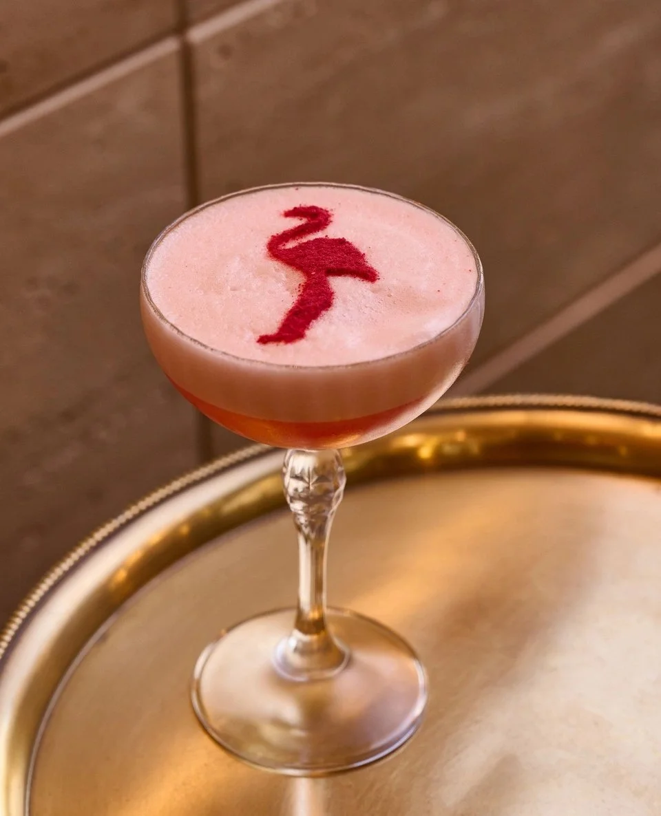 A blush pink take on the classic Clover Club, the Flamingo Room Cocktail is made with Beefeater gin, raspberry and Lillet Ros&eacute;. Light and refreshing, finished with a delicate foam.⁠
⁠
#flamingoroom #flamingoroombytashas #uaerestaurants #drink