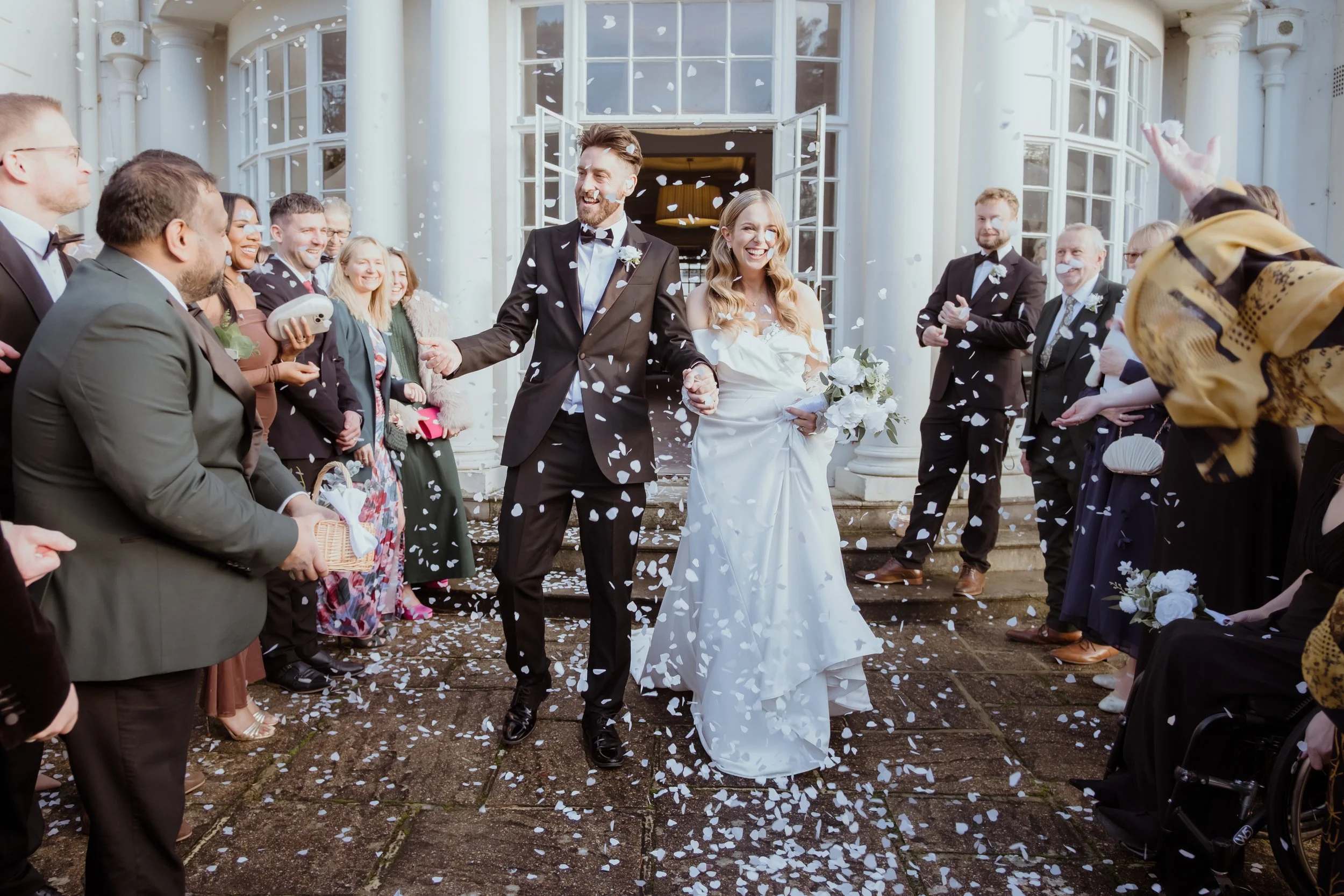 Wedding confetti throw at Gorse Hill in Woking 
