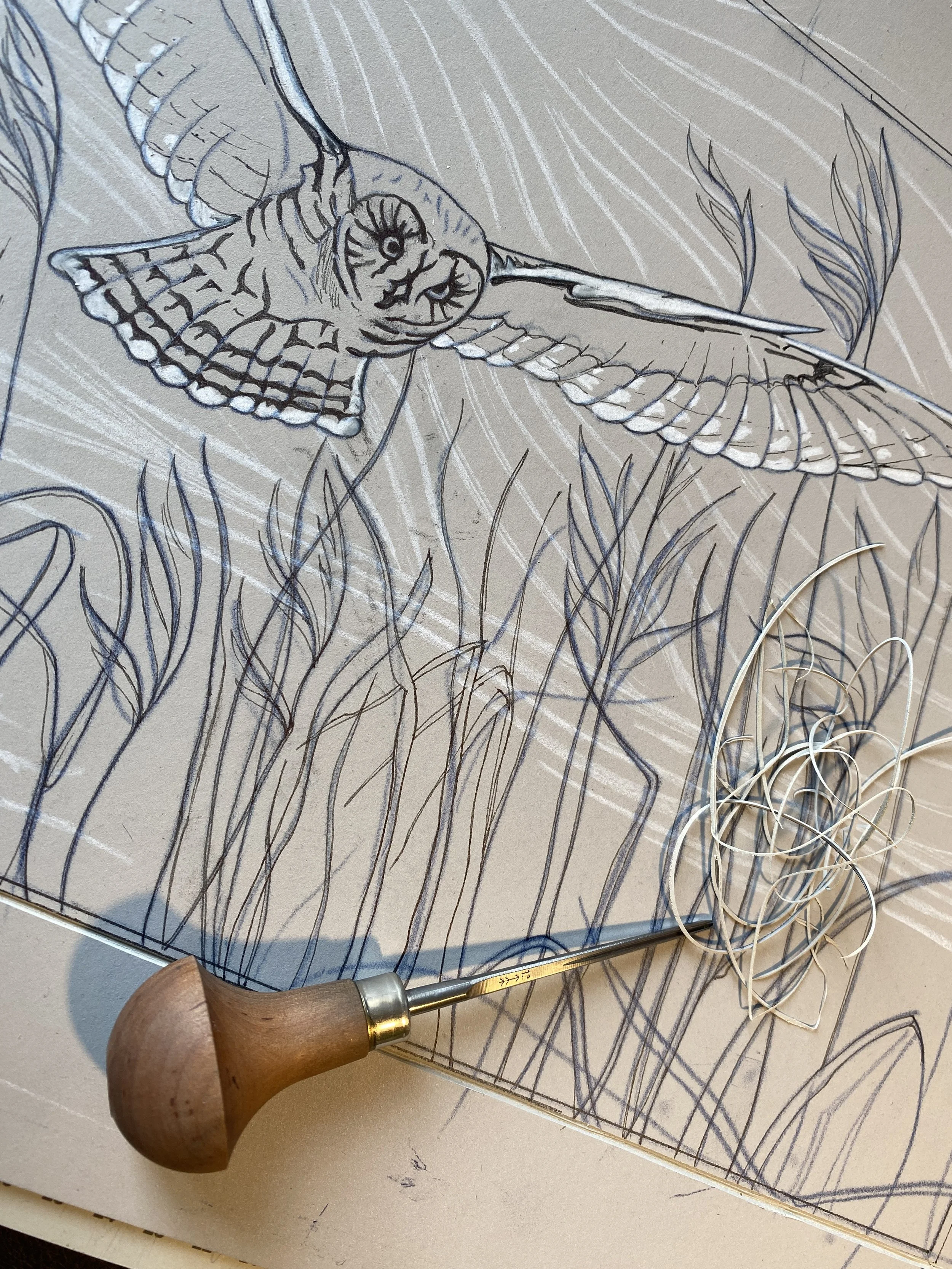 Stella Alexander - linocut in progress.JPG