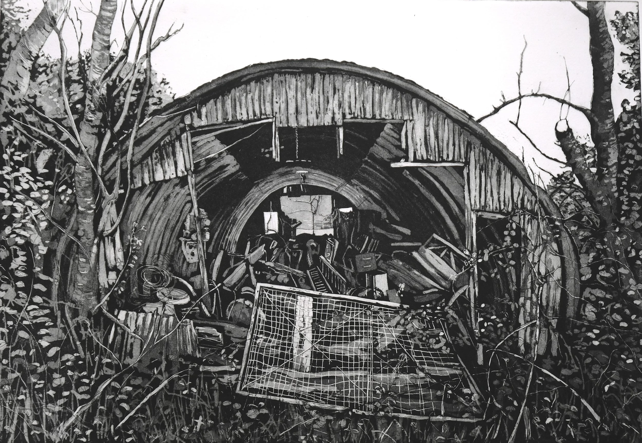  Nissen Hut, Wykehurst Farm  
Etching 