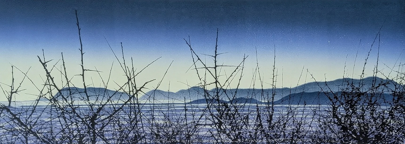  Walking Towards Ramsey  
Linocut and screenprint 
34 x 74 cm framed