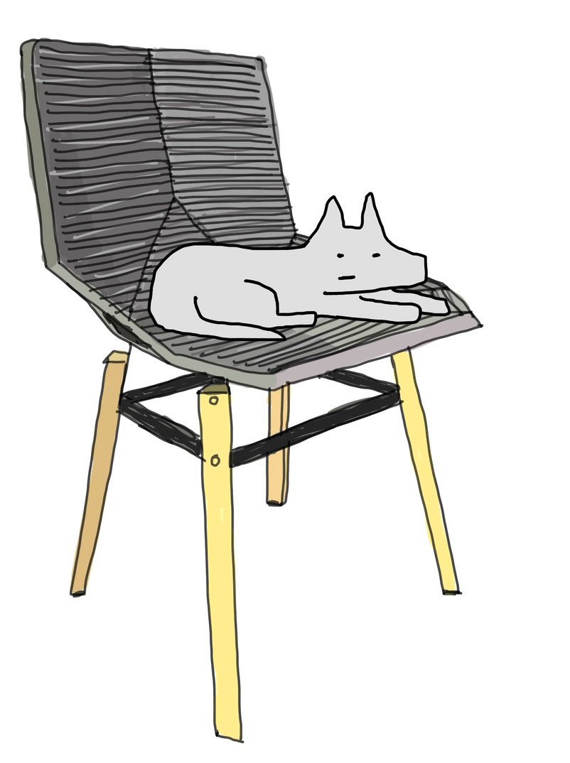 Dibujo de Julián sentado en la silla green colours madera editada por Mobles 114