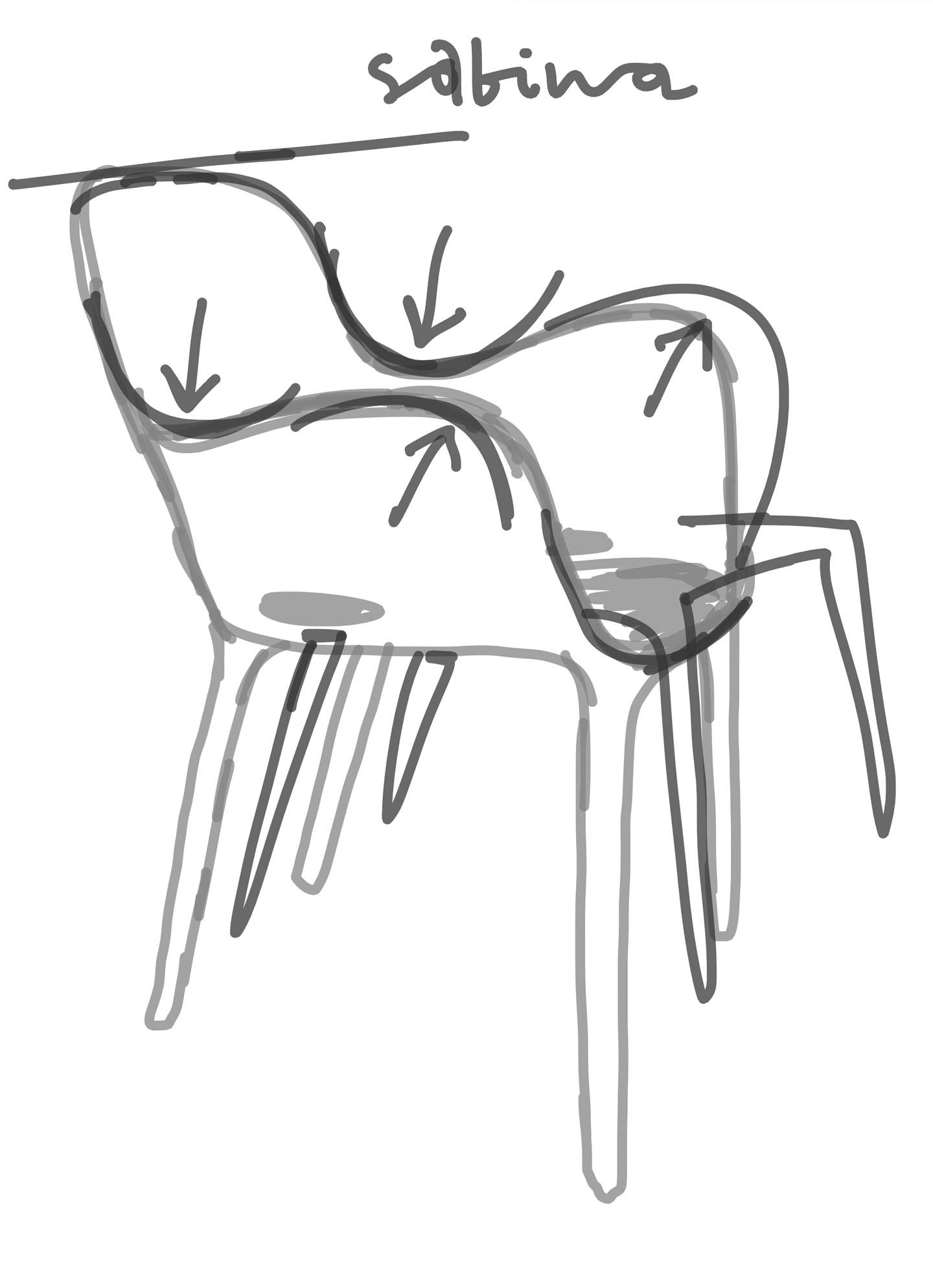 Esbozo de Javier Mariscal del proceso de diseño de la silla Sabinas