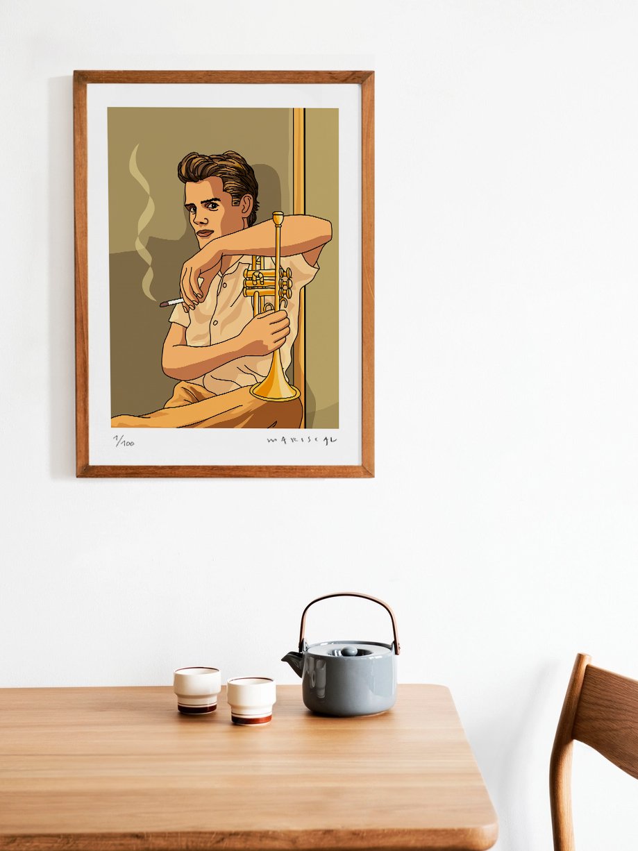 Retrato de Chet Baker disponible en lamina, dibujo de Javier Mariscal