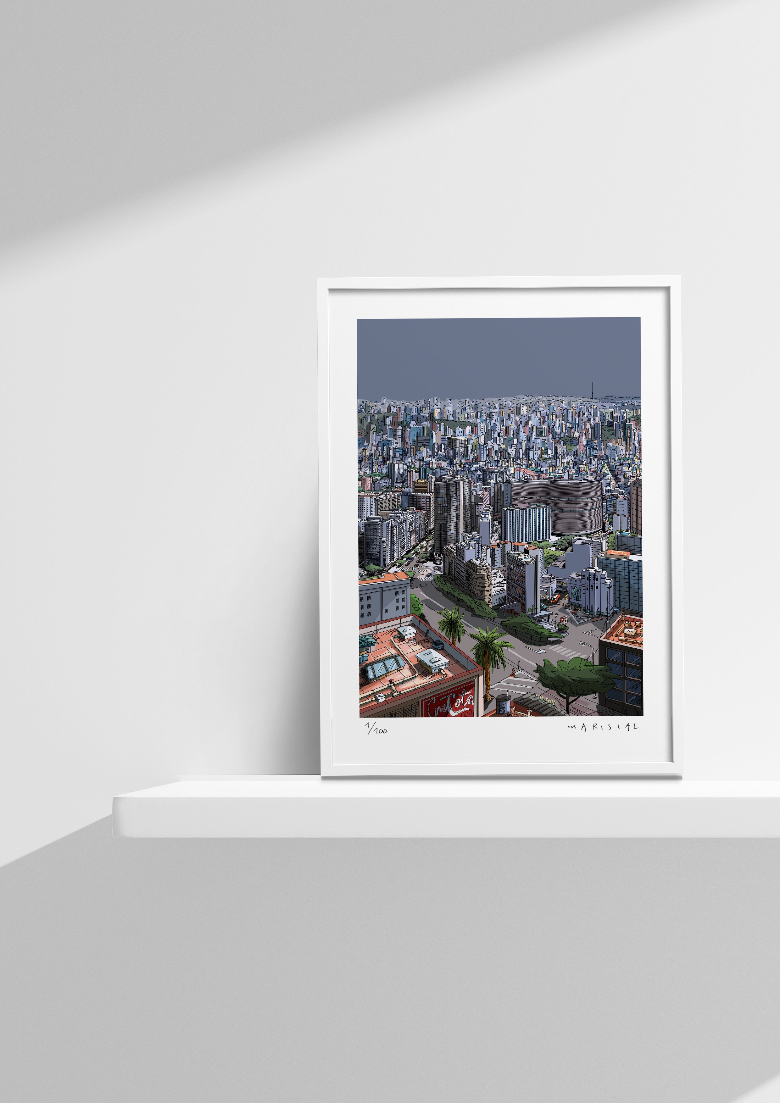Ilustracion de la ciudad de Sao Paulo, impreso en papel arte y firmado por Mariscal