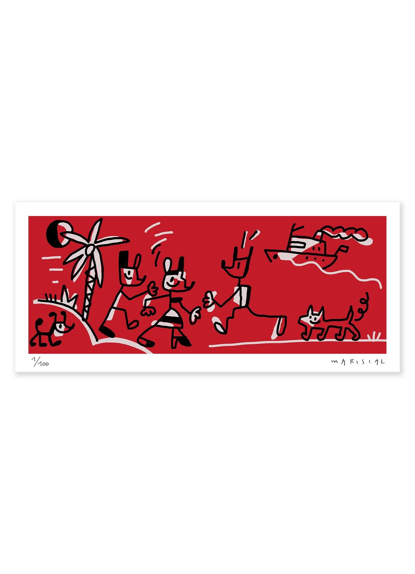 Dibujo con fondo rojo y dibujos de personajes