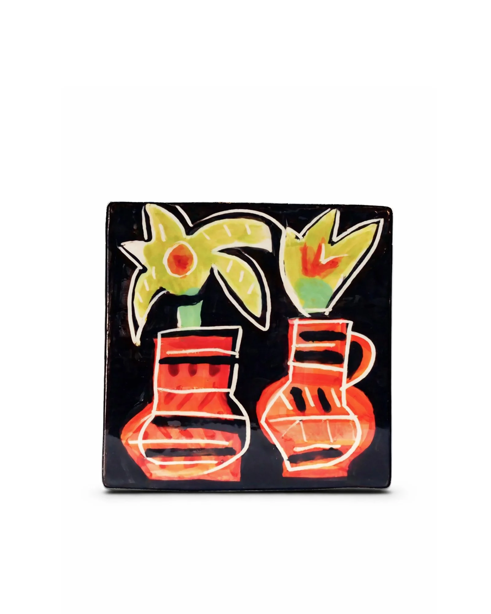 Baldosa Bodegón dos floreros rojos