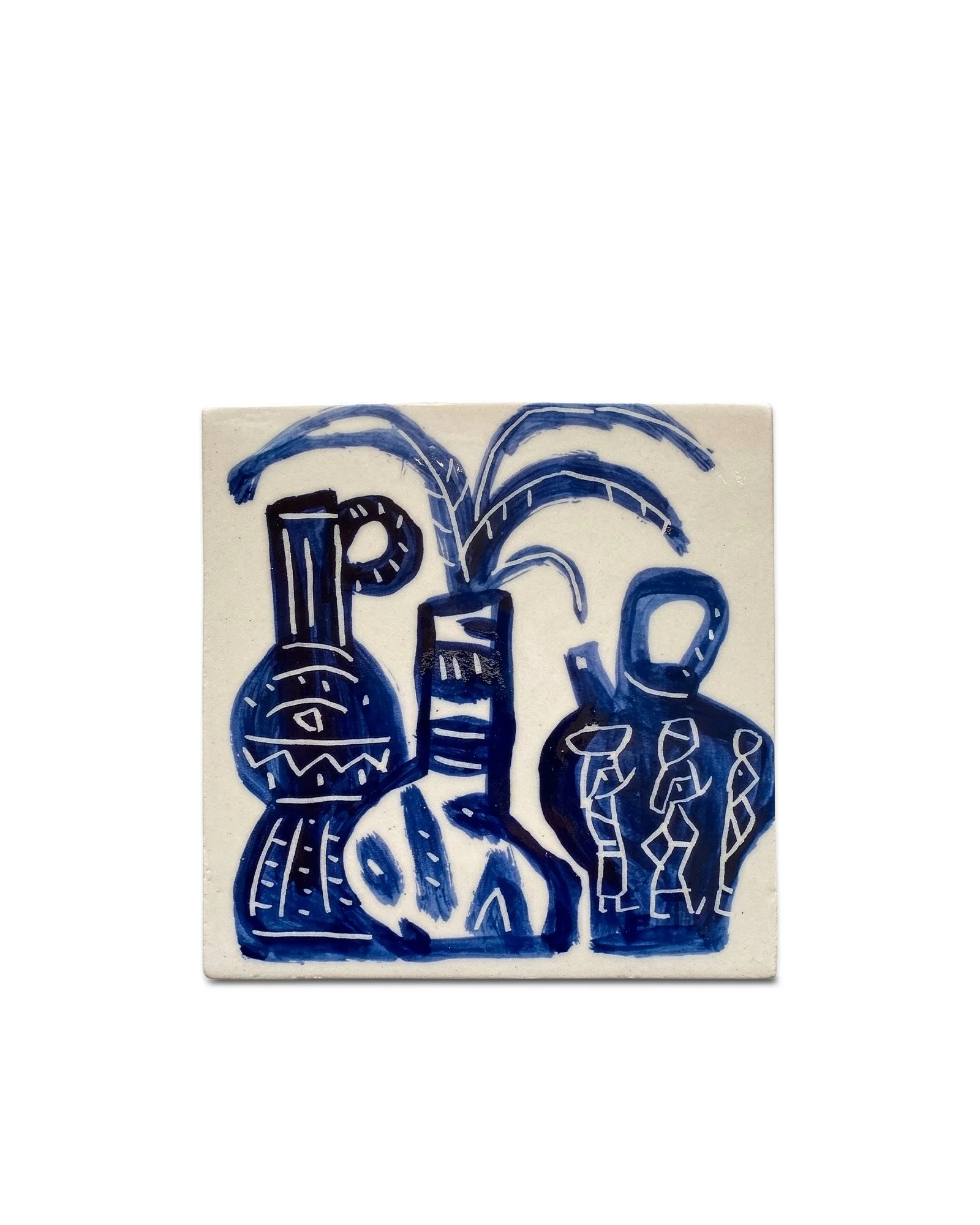 Baldosa Bodegón de jarras en cobalto