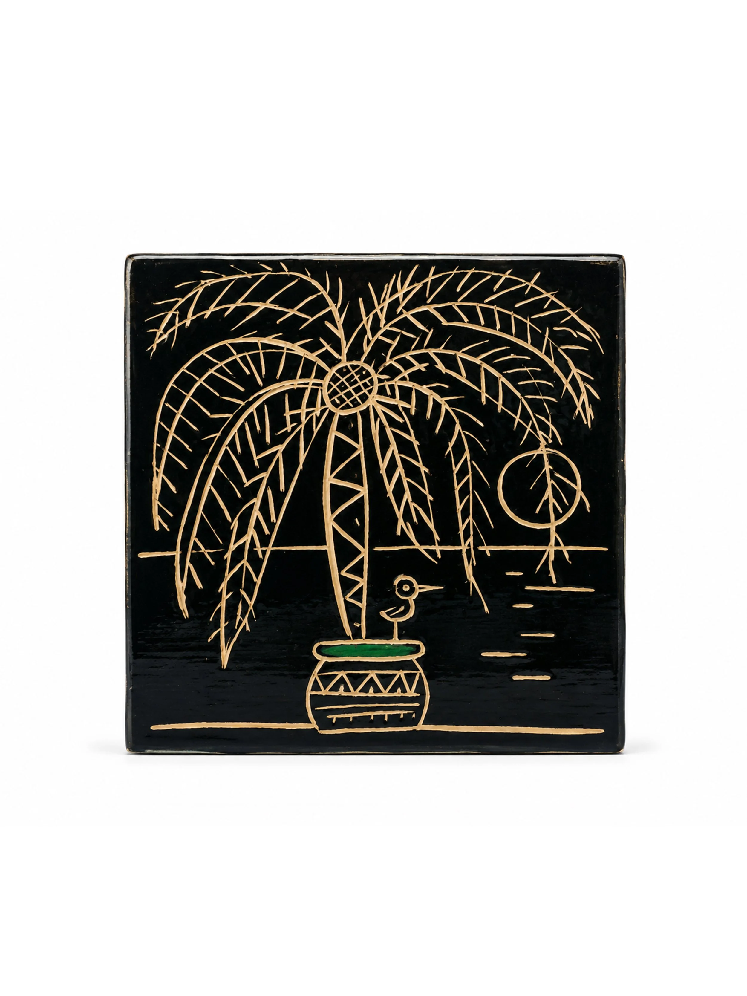 Baldosa Palmera rascada sobre el mar