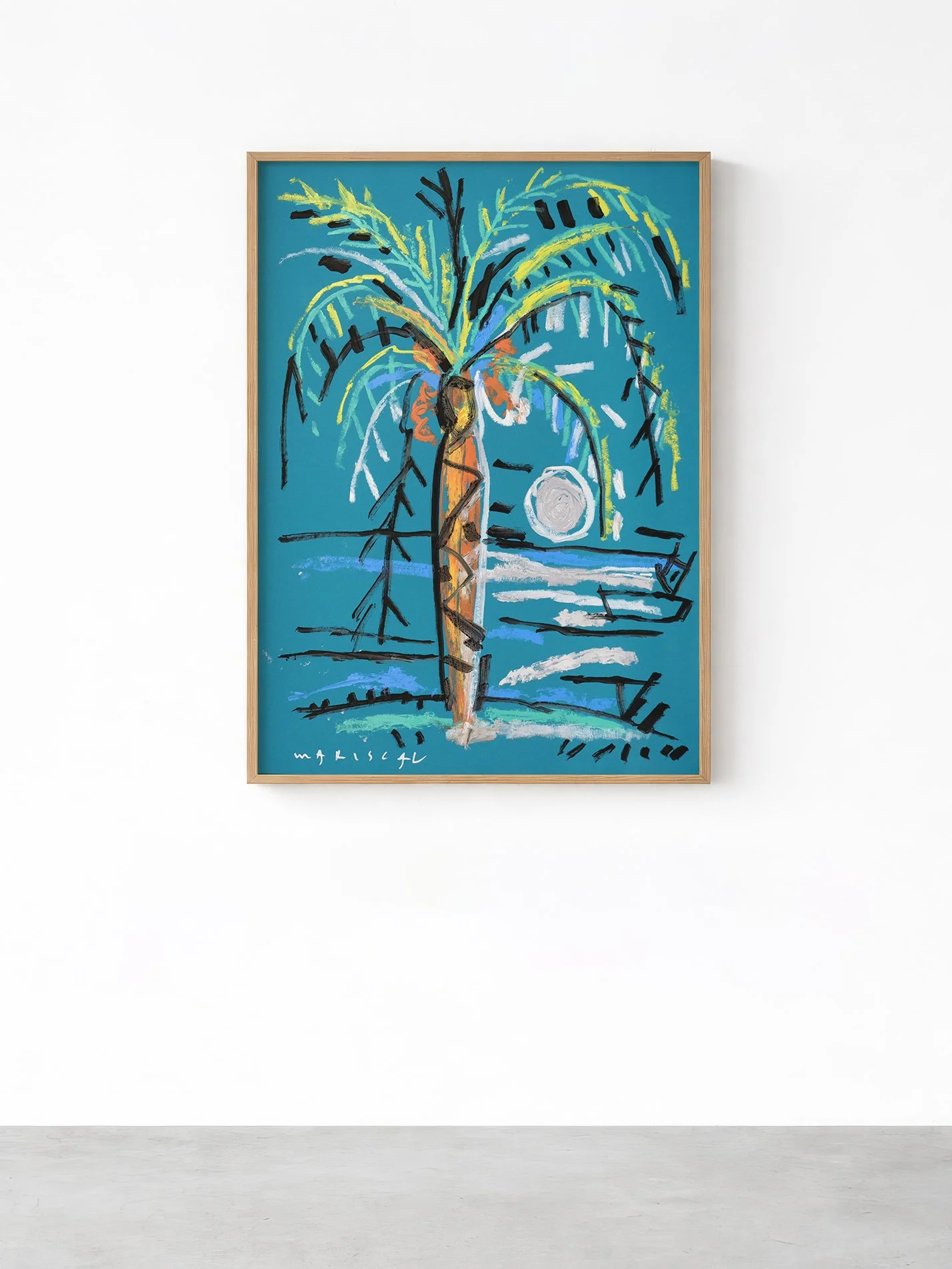 Palmera en la noche azul