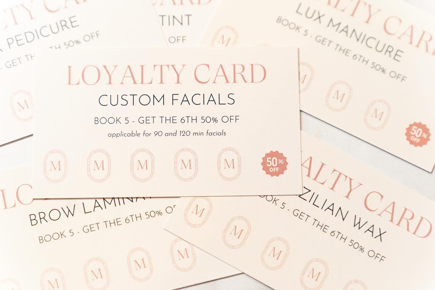 ✨ Did you know we have a loyalty program? ✨

Bring your card to every appointment and collect a signature each visit. When you hit your 6th service, you&rsquo;ll get 50% OFF that appointment &mdash; our little way of saying thank you for glowing with