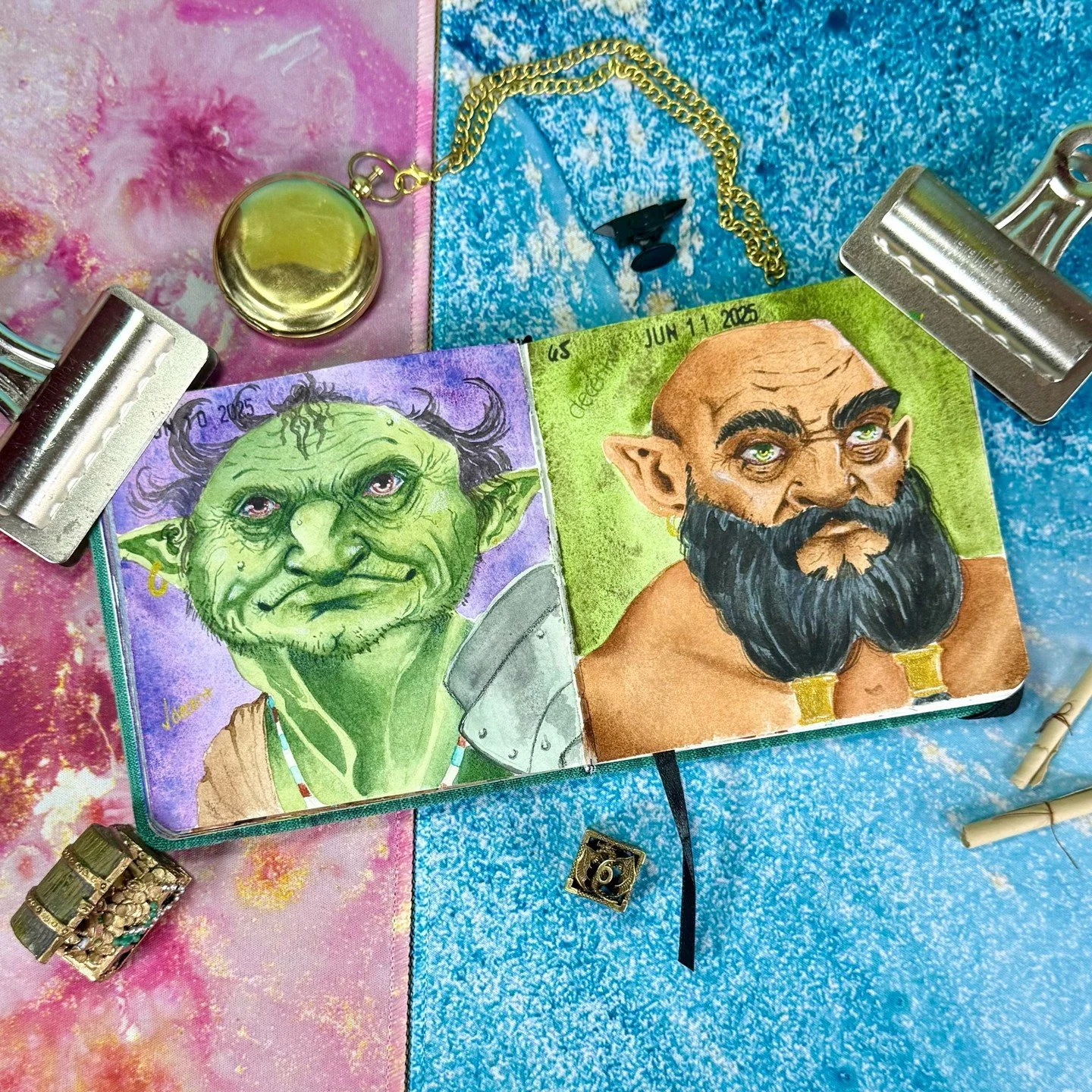 100 heads 64&amp;65. I like them both a lot, but especially the gobbo. 

&bull;
&bull;
&bull;
&bull;
&bull;
#100headschallenge #sketchbook #watercolor #art #portrait #goblin #dwarf