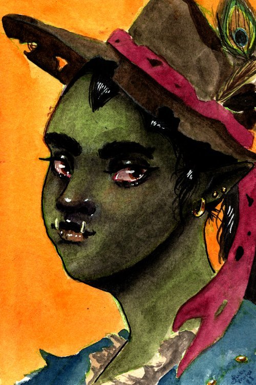 A portrait of a half orc character