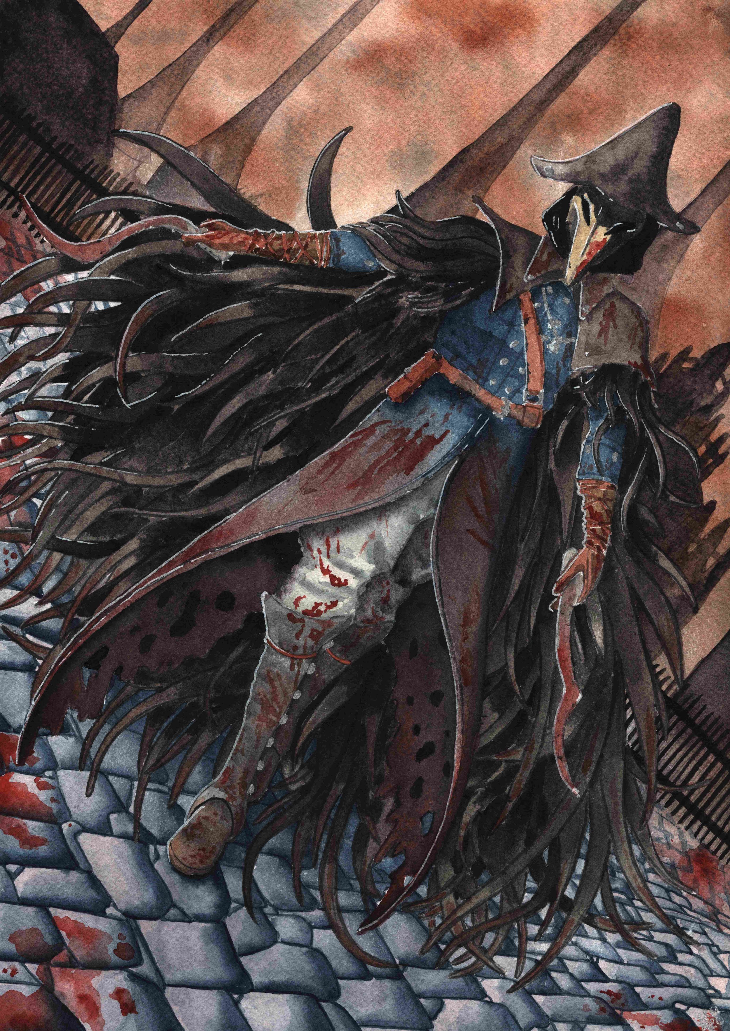 Eileen the Crow from Bloodborne walking towards you