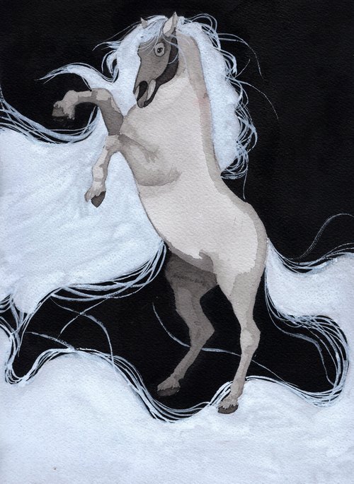 A ghostly horse with a skull showing