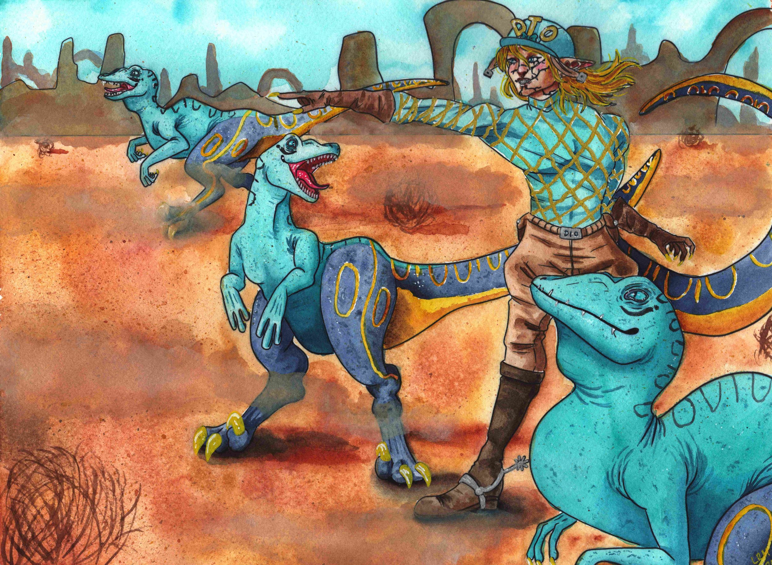 Diego Brando from JJBA with some dinos