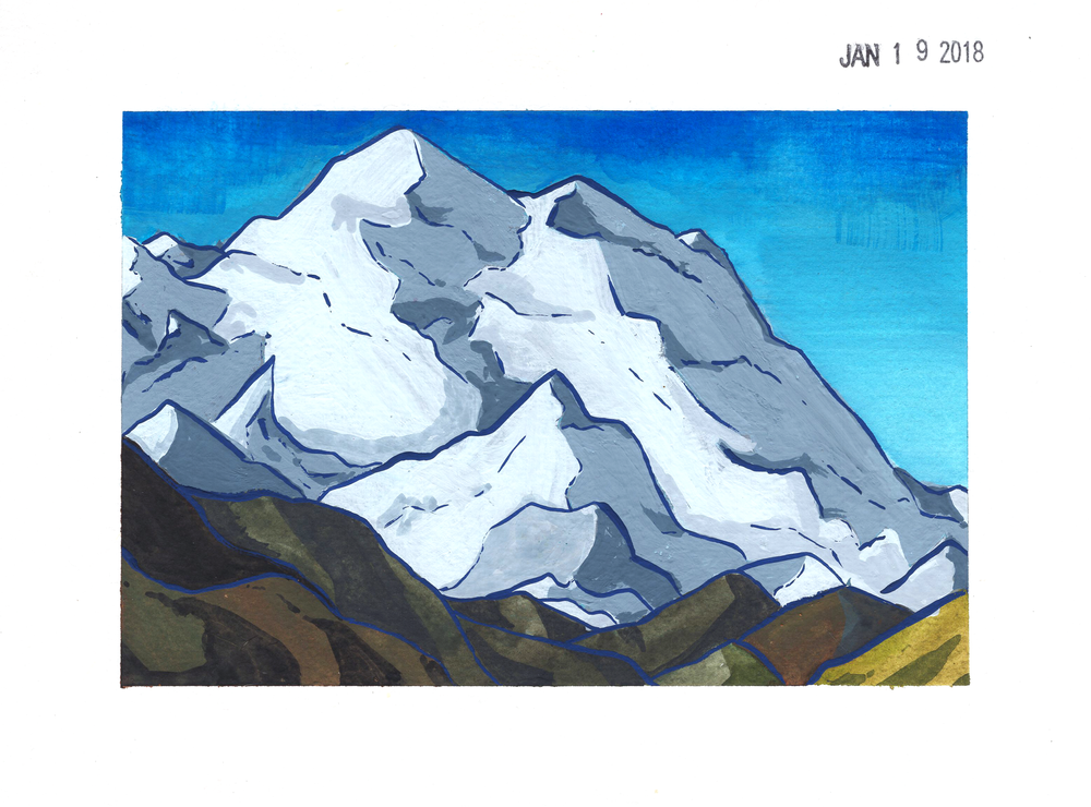 a painting of mountains