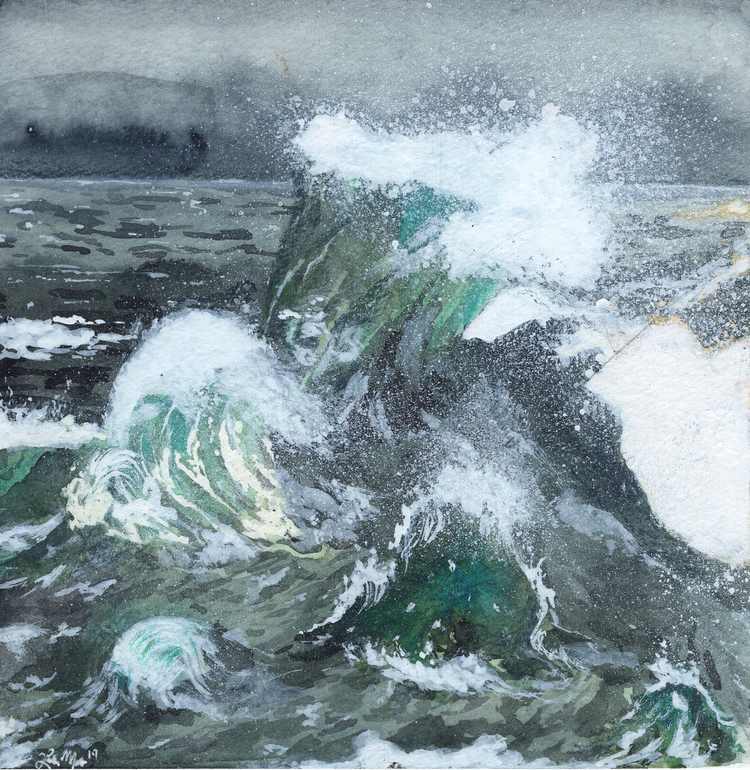 a painting of a stormy ocean waves
