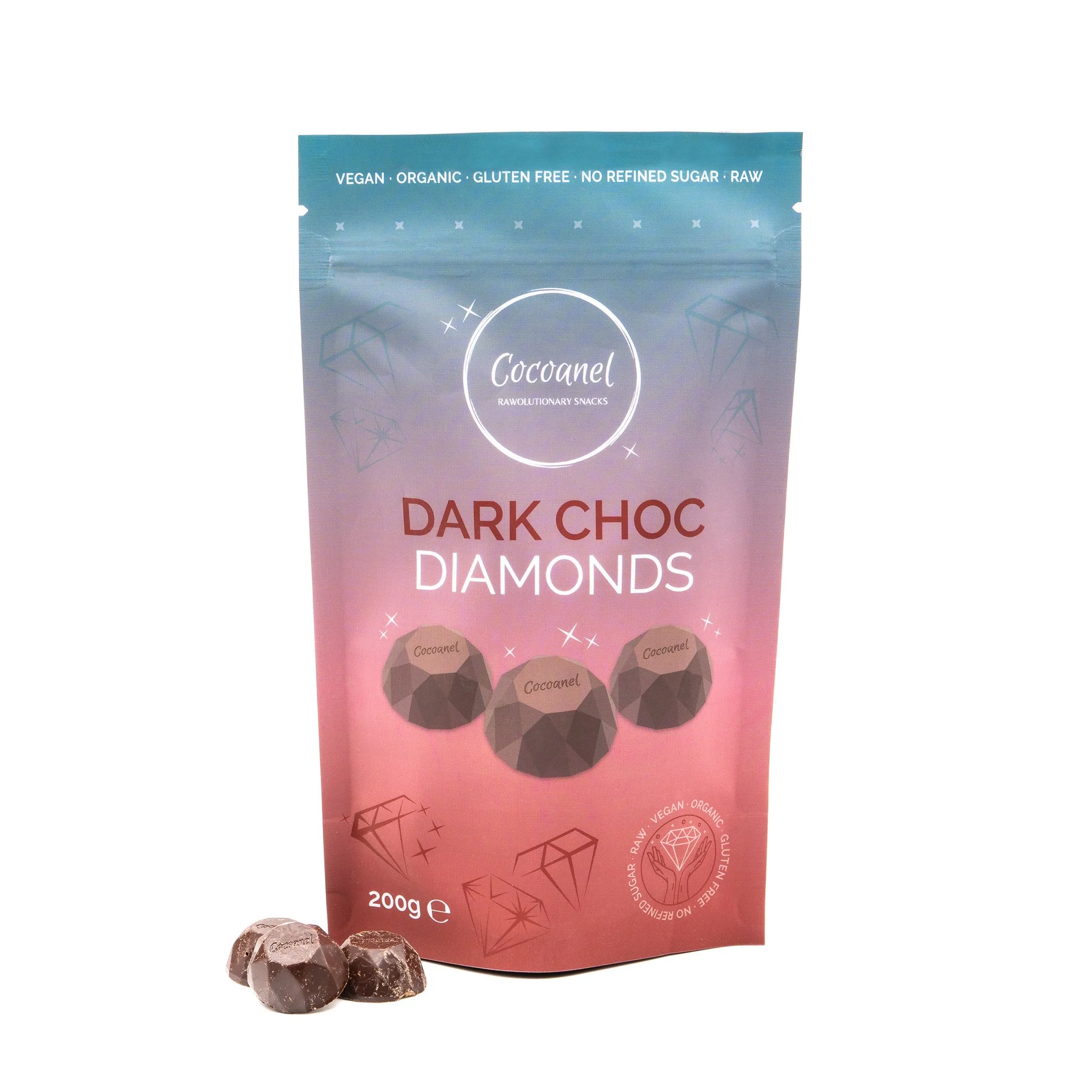 Dark Choc Diamonds – Vegane Zartbitterschokolade ohne raffinierten Zucker