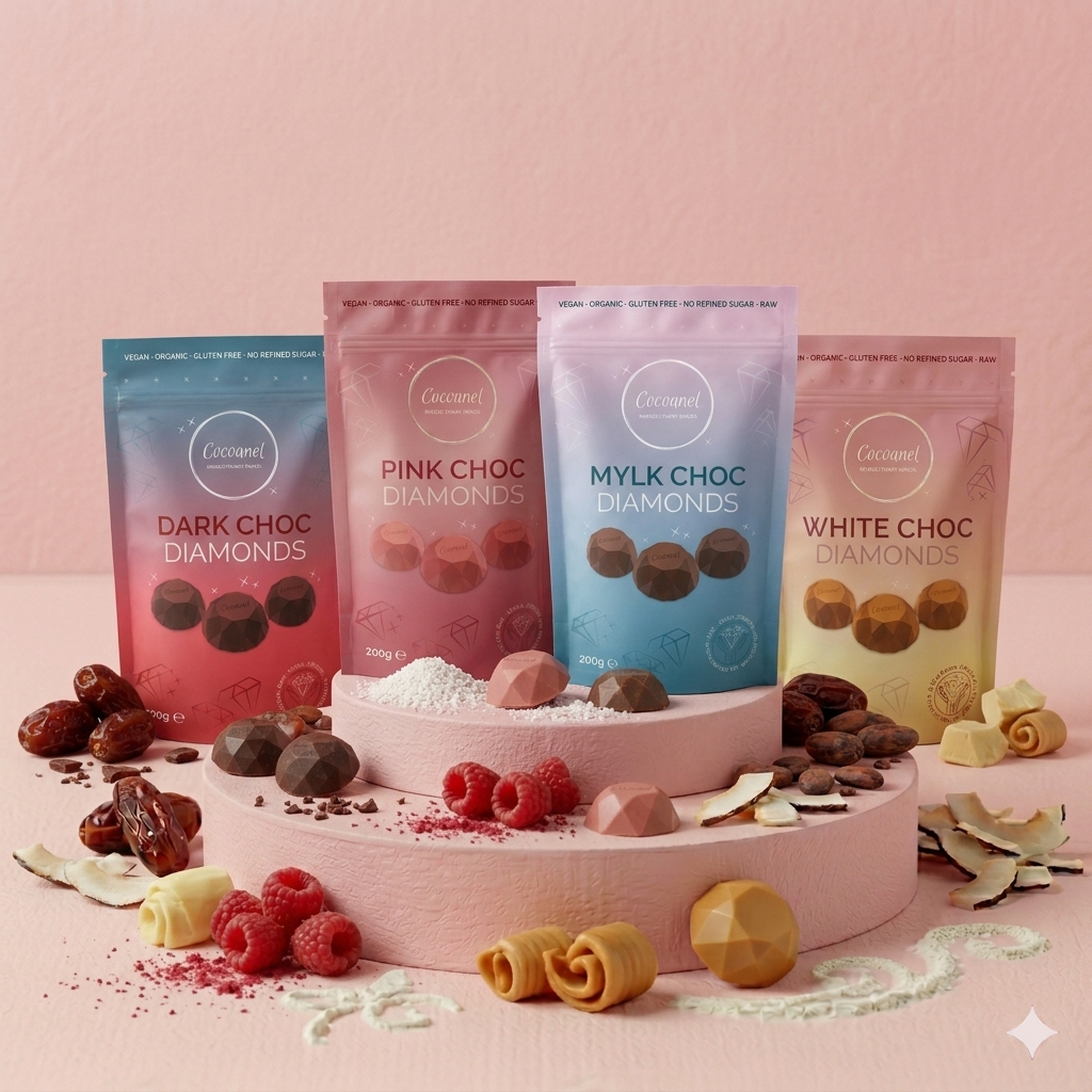 Diamonds Bundle Fruity – Vegane Rohschokolade in vier Sorten
