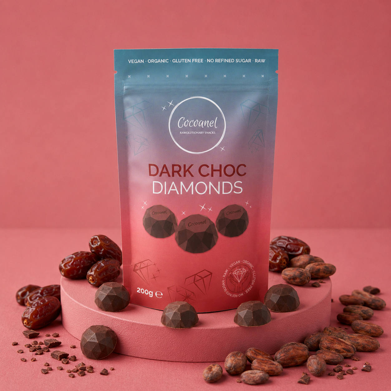 Dark Choc Diamonds – Vegane Zartbitterschokolade ohne raffinierten Zucker