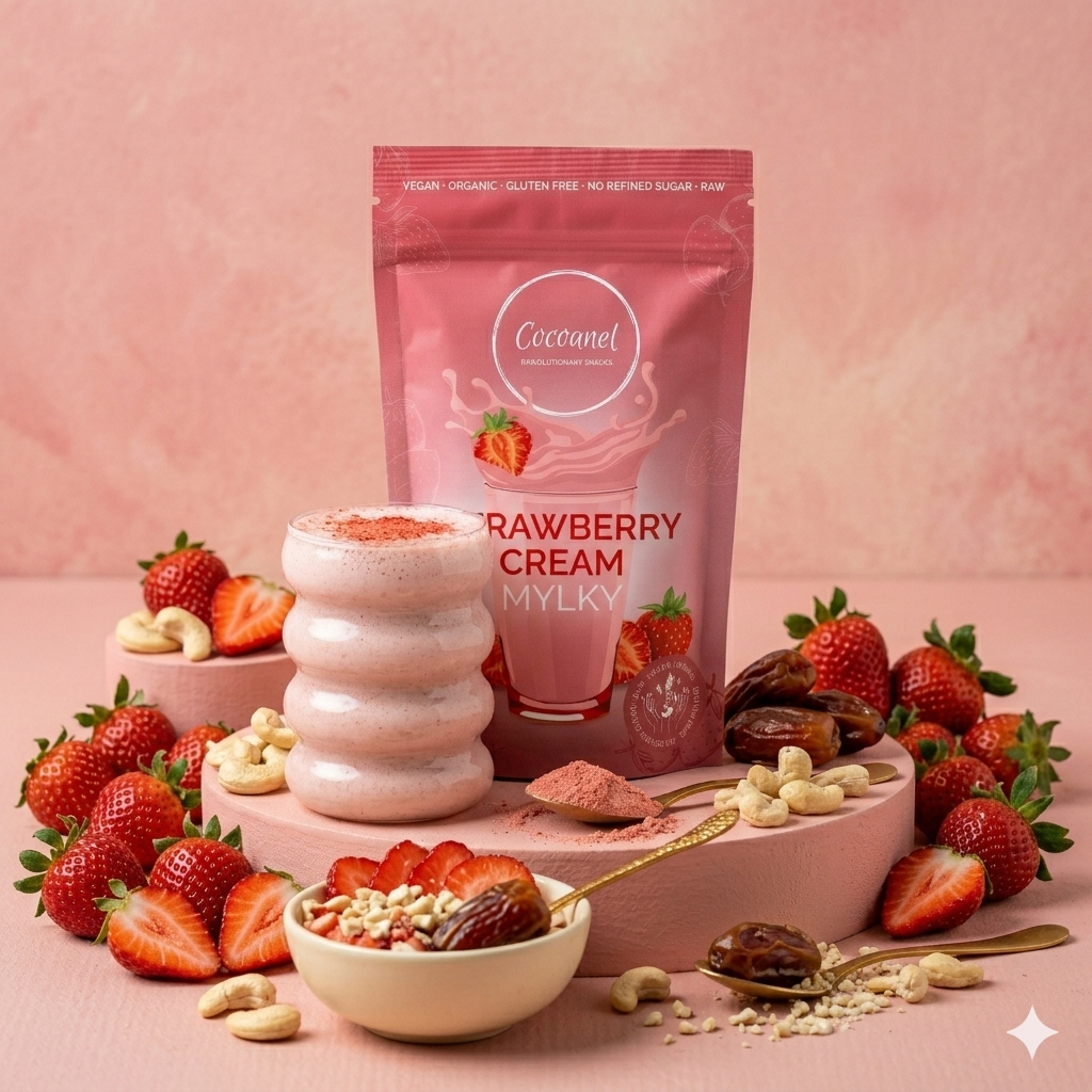 Strawberry Cream Mylky - Veganes Shakepulver mit Erdbeeren & Cashews