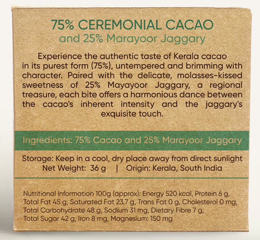 Amma cacao 75% ceremonial cacao 25% jaggery