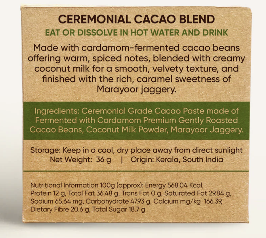 Amma cacao 100% artisanal fermentations cardamom