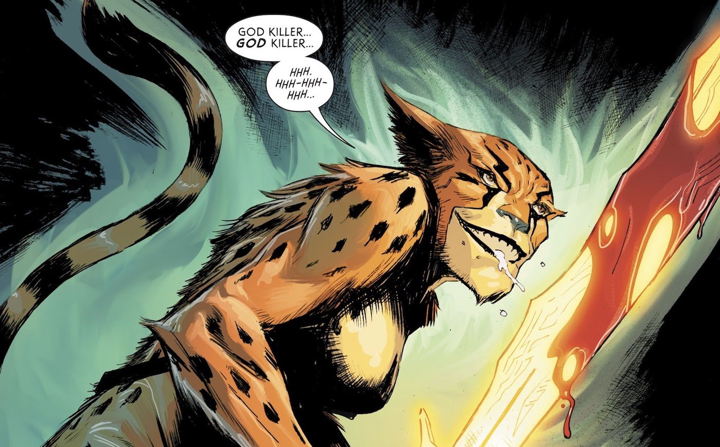 Wonder Woman comic Cheetah wields the God Killer sword