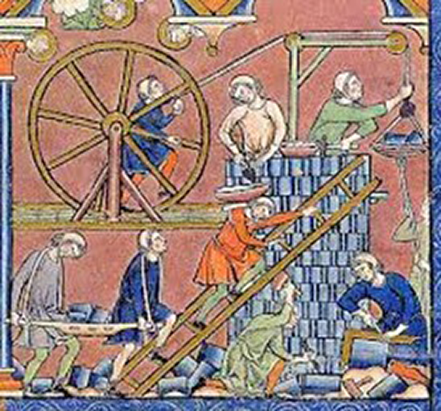 Medieval tapestry depicting ancient blacksmiths