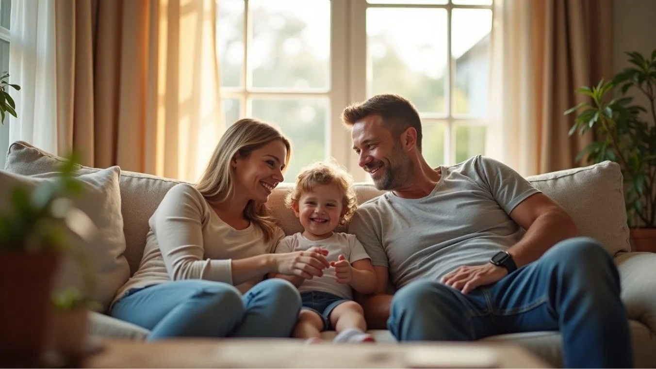 A veteran's family enjoys quality time together in their clean and tidy home, representing the support provided by DVA household services.