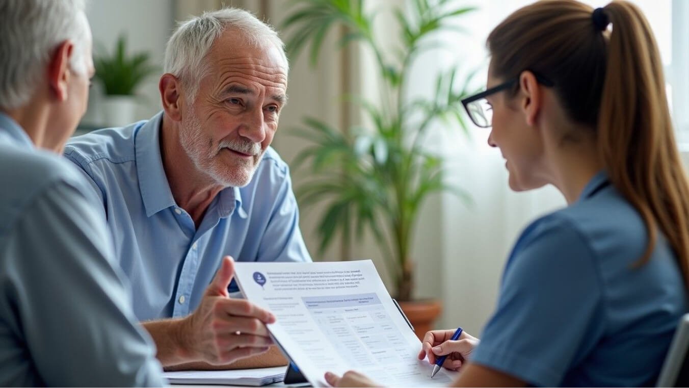 Veteran reviewing a care plan with GP and nurse, reflecting the proactive support of the CVC program.
